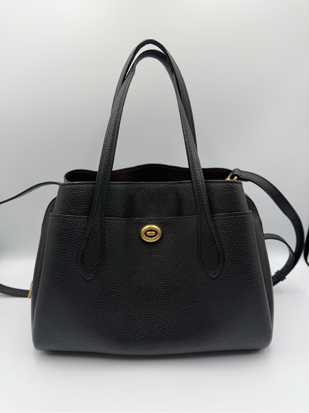 Coach Lora Carryall 30 Black Leather Satchel Crossbody 91740
